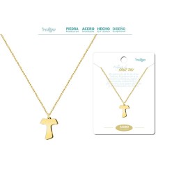 Colgante Cruz Tau Acero Color Dorado - Coleccion Colgantes amuletos